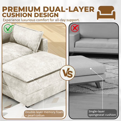 LAFWELL-12.5" L-Shape Modular Sofa with 1 Ottomans, Deep Seat Cloud Convertible Sleeper, 3 Throw 2 Arm Pillows, Comfortable Upholstered Furniture for Living Room Apartment