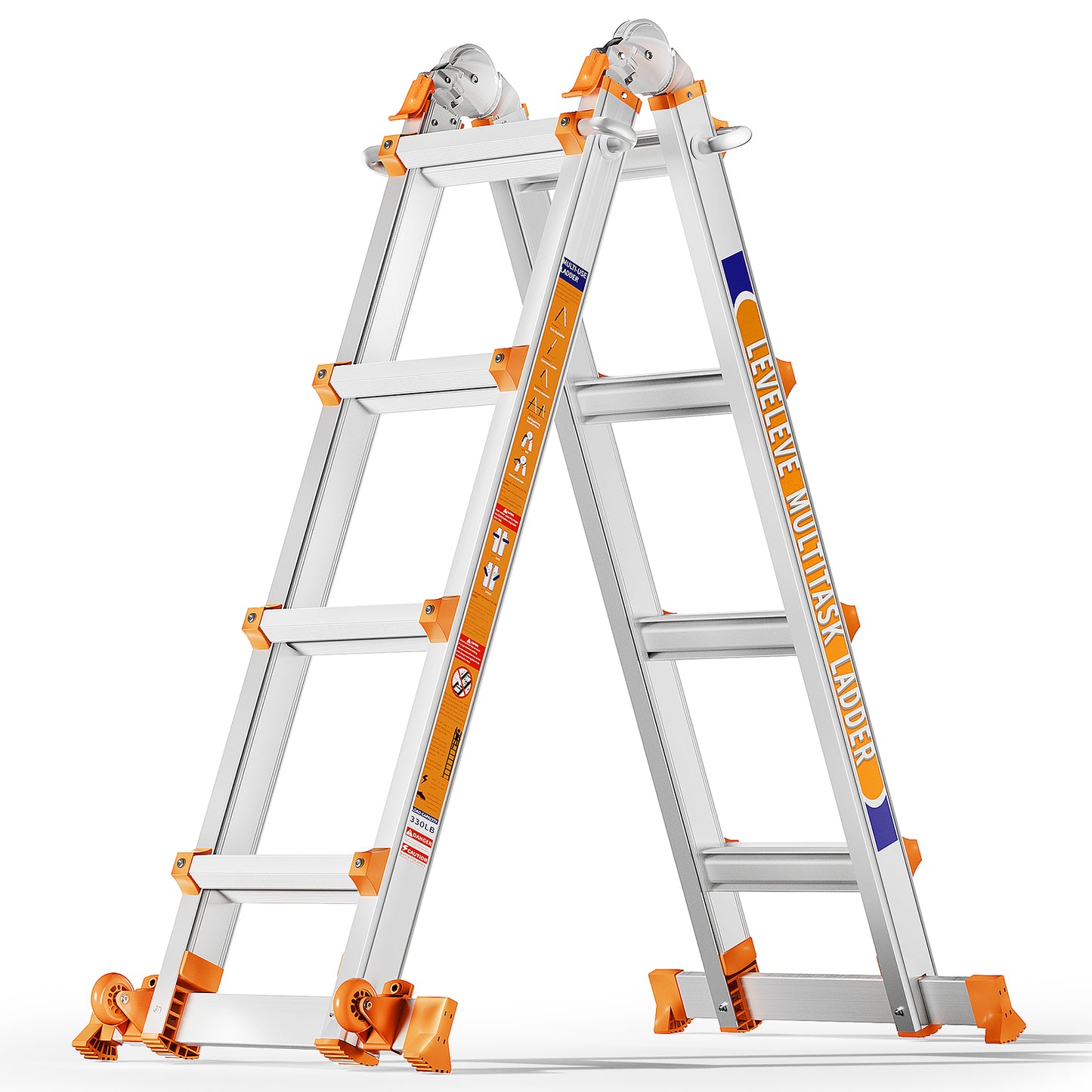 LAFWELL Multi Position 3 Step Ladder, 14FT Extension Ladder with Stabilizer Bar &amp; Wheels,330 lbs Security Load A Frame Ladder for Stairs Home Indoor Outdoor Roof