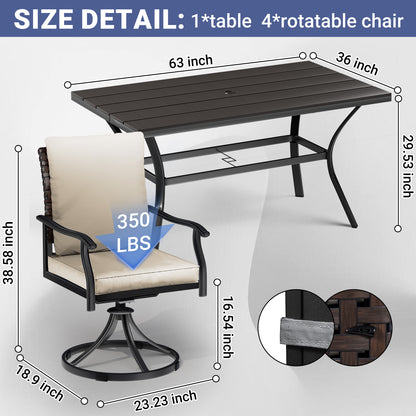 LAFWELL 7 Piece Outdoor Patio Dining Set with 6 Swivel Dining Chairs & 1 Large Round Dining Table,Bistro Furniture Set for Lawn, Garden, Deck, Backyard and Porch