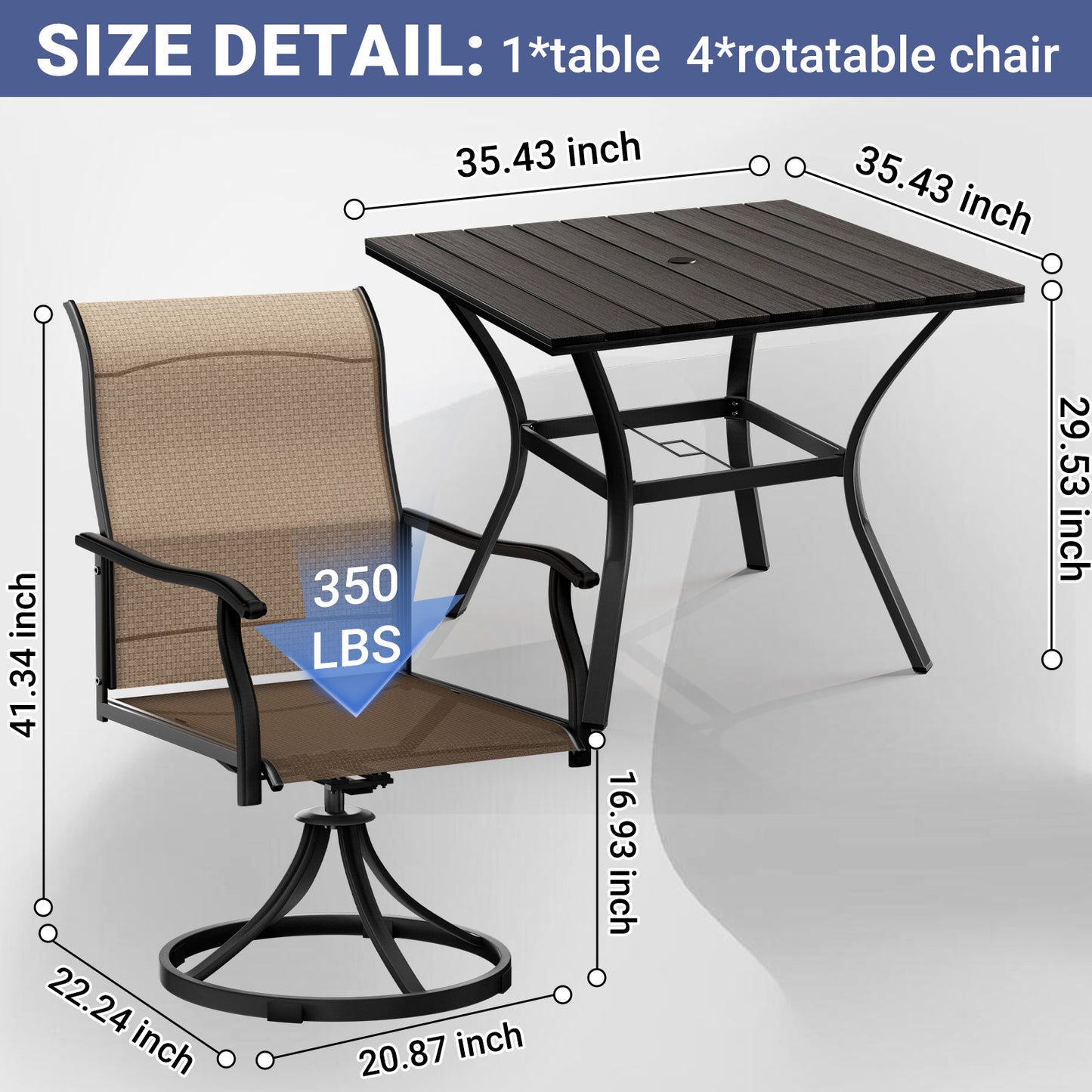 LAFWELL 7 Piece Outdoor Patio Dining Set with 6 Swivel Dining Chairs & 1 Large Round Dining Table,Bistro Furniture Set for Lawn, Garden, Deck, Backyard and Porch