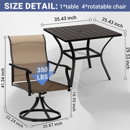 LAFWELL 7 Piece Outdoor Patio Dining Set with 6 Swivel Dining Chairs & 1 Large Round Dining Table,Bistro Furniture Set for Lawn, Garden, Deck, Backyard and Porch