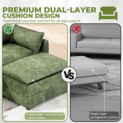 LAFWELL-12.5" L-Shape Modular Sofa with 1 Ottomans, Deep Seat Cloud Convertible Sleeper, 3 Throw 2 Arm Pillows, Comfortable Upholstered Furniture for Living Room Apartment