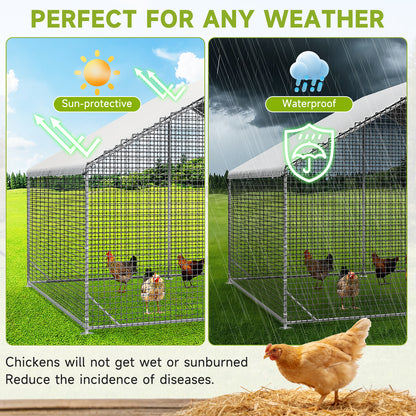 LAFWELL Petony Chicken Coop Outdoor Walk-in Poultry Cage Large Metal Pen Hen Run House Spire Shaped Cage with Waterproof Anti-Ultraviolet Cover,for Backyard Farm Rabbits Duck