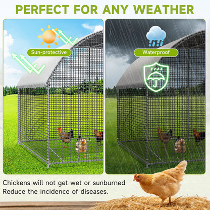 LAFWELL Petony Chicken Coop Outdoor Walk-in Poultry Cage Large Metal Pen Hen Run House Spire Shaped Cage with Waterproof Anti-Ultraviolet Cover,for Backyard Farm Rabbits Duck