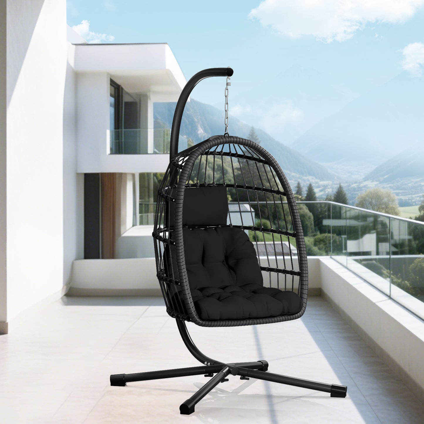 LAFWELL  Egg Chair with Stand,Patio Rattan Wicker Hanging Swing Egg Chair Hammock Chair for Bedroom Porch Garden,Thickened Aluminum Alloy Steel Frame and UV Resistant Cushion,350LBS Capacity