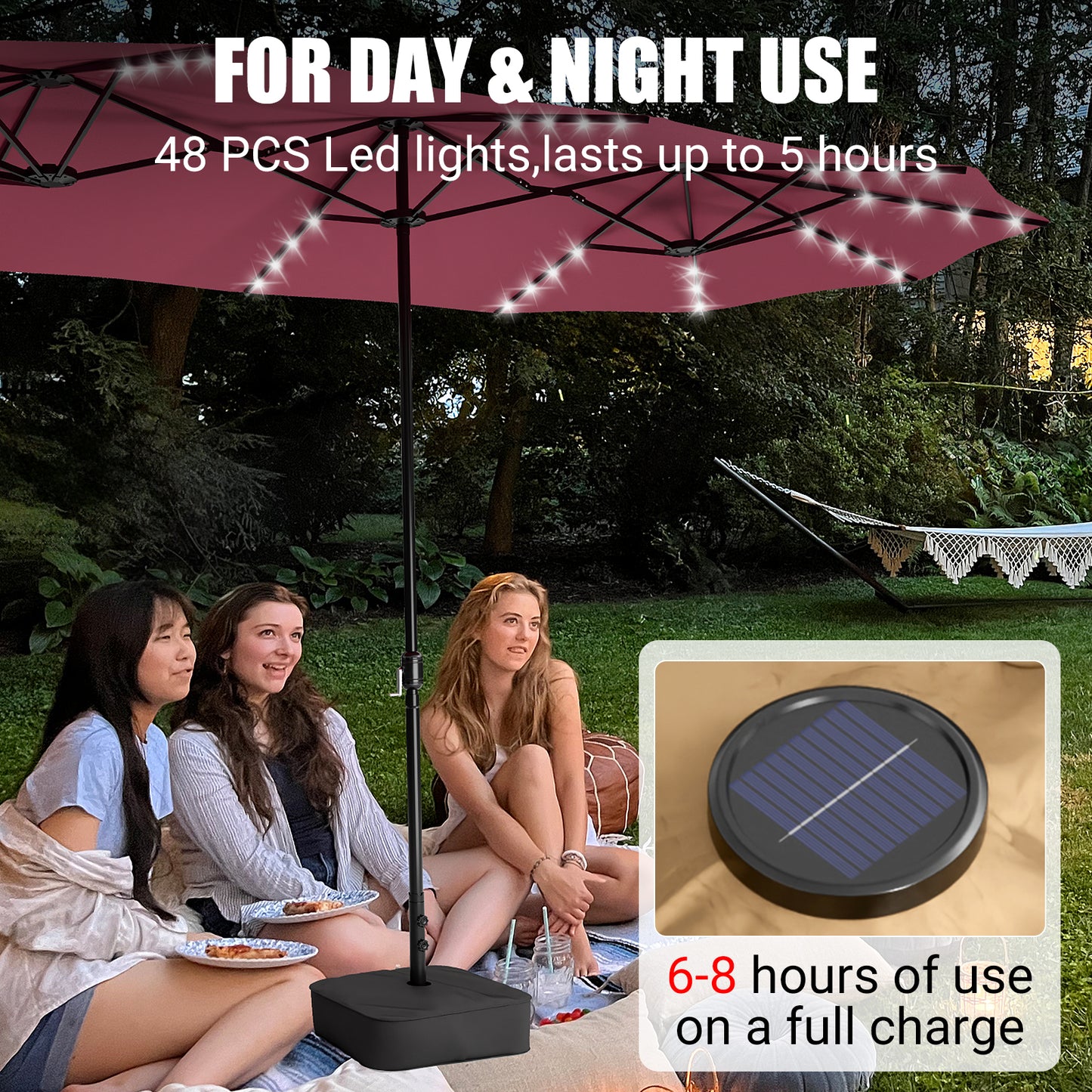 LAFWELL 15FT Double-Sided Patio Umbrella with Base Included, Large Outdoor Rectangular Market Umbrella for Backyard, Poolside, Lawn & Garden