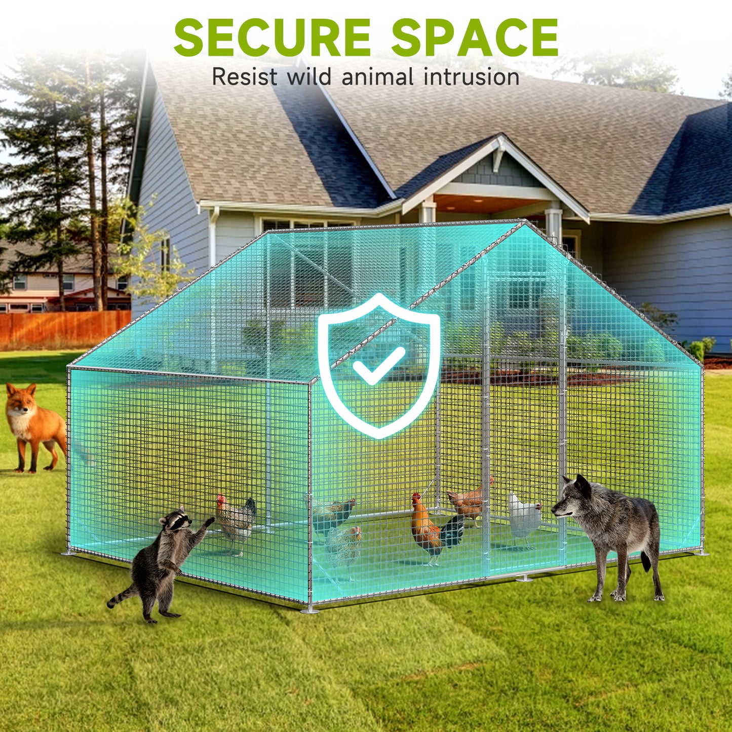 LAFWELL Petony Chicken Coop Outdoor Walk-in Poultry Cage Large Metal Pen Hen Run House Spire Shaped Cage with Waterproof Anti-Ultraviolet Cover,for Backyard Farm Rabbits Duck
