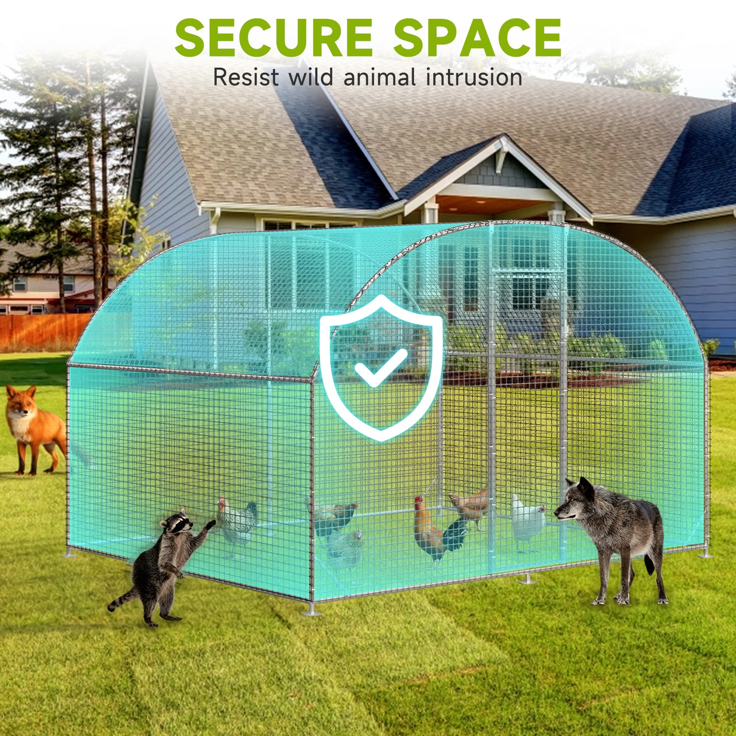 LAFWELL Petony Chicken Coop Outdoor Walk-in Poultry Cage Large Metal Pen Hen Run House Spire Shaped Cage with Waterproof Anti-Ultraviolet Cover,for Backyard Farm Rabbits Duck