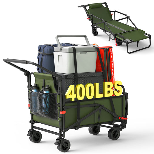 LAFWELL Heavy Duty Folding Wagon - 2-in-1 Collapsible Cart, 400lb/650lb Capacity, All-Terrain Wheels with Brakes &amp; Side Pockets