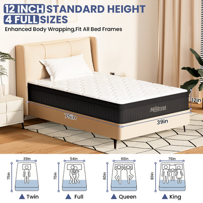 LAFWELL  12" 14" Hybrid Mattress in a Box | Twin Full Queen Size Innerspring Mattress with Individual Pocket Springs & High Density Foam | Medium Firm, Fiberglass Free, Pressure Relief, White
