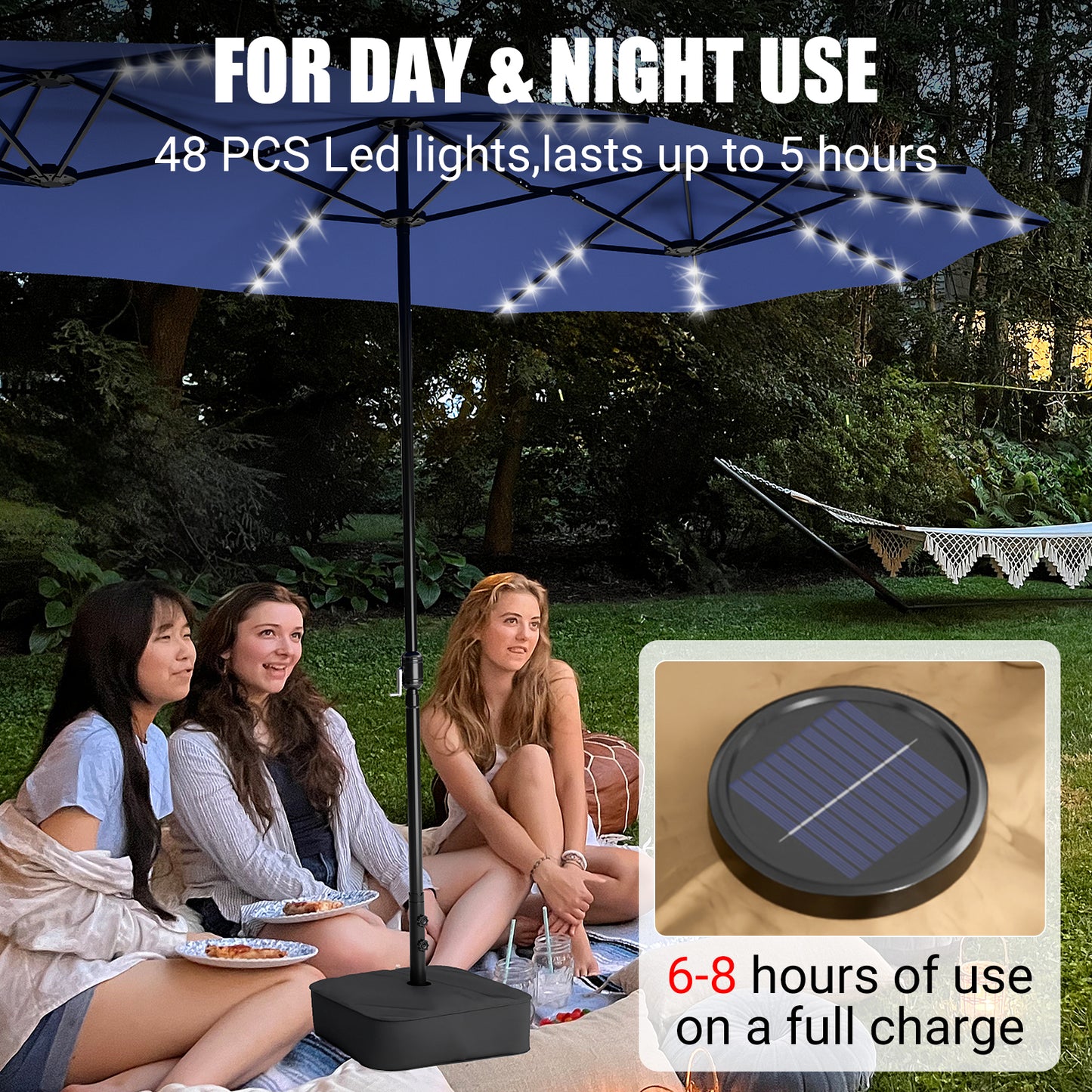 LAFWELL 15FT Double-Sided Patio Umbrella with Base Included, Large Outdoor Rectangular Market Umbrella for Backyard, Poolside, Lawn & Garden