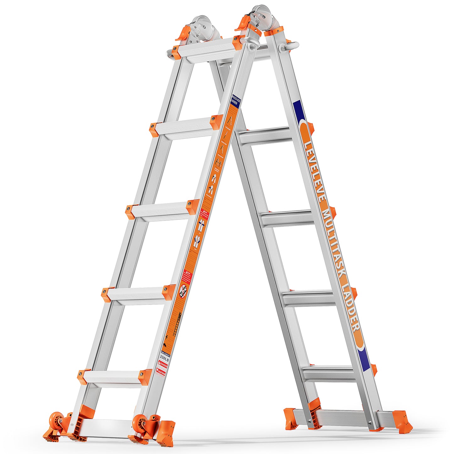 LAFWELL Multi Position 3 Step Ladder, 14FT Extension Ladder with Stabilizer Bar &amp; Wheels,330 lbs Security Load A Frame Ladder for Stairs Home Indoor Outdoor Roof