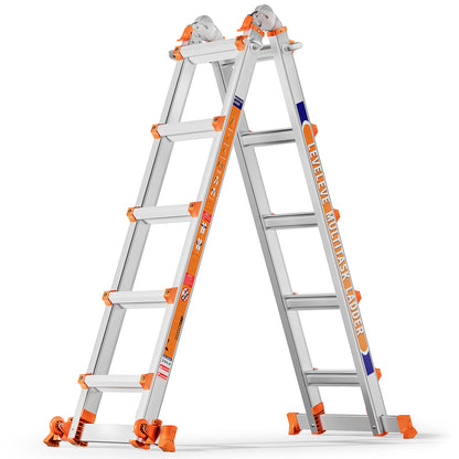 LAFWELL Multi Position 3 Step Ladder, 14FT Extension Ladder with Stabilizer Bar &amp; Wheels,330 lbs Security Load A Frame Ladder for Stairs Home Indoor Outdoor Roof