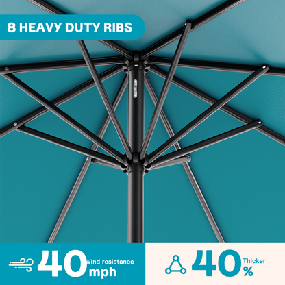 LAFWELL  9FT Outdoor Patio Umbrella with Easy Crank - UV Resistant & Waterproof Market Umbrella with Ventilated Canopy, 8 Sturdy Ribs & Powder-Coated Frame for Garden, Deck, Backyard, Pool, Patio Table