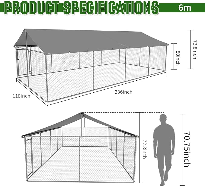 LAFWELL Outdoor Dog Playpen Heavy Duty Dog Kennel House Mesh Dog Big Cage Pet Kennel Steel Fence with Secure Lock