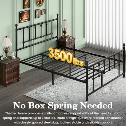 LAFWELL 14 Inch Full Size  Victorian Vintage Metal Platform Bed Frame with Headboard and Footboard, Underbed Storage, No Box Spring Needed, Easy Assembly, Black