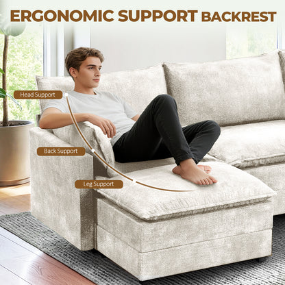LAFWELL-12.5" L-Shape Modular Sofa with 1 Ottomans, Deep Seat Cloud Convertible Sleeper, 3 Throw 2 Arm Pillows, Comfortable Upholstered Furniture for Living Room Apartment
