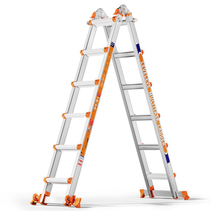 LAFWELL Multi Position 3 Step Ladder, 14FT Extension Ladder with Stabilizer Bar &amp; Wheels,330 lbs Security Load A Frame Ladder for Stairs Home Indoor Outdoor Roof