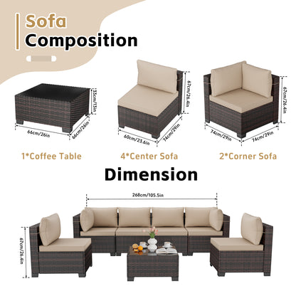 LAFWELL 7-Piece Outdoor Sectional Sofa Set, Customizable Rattan Wicker Patio Conversation Set with Versatile Arrangements for Deck, Lawn, & Cozy Lounging