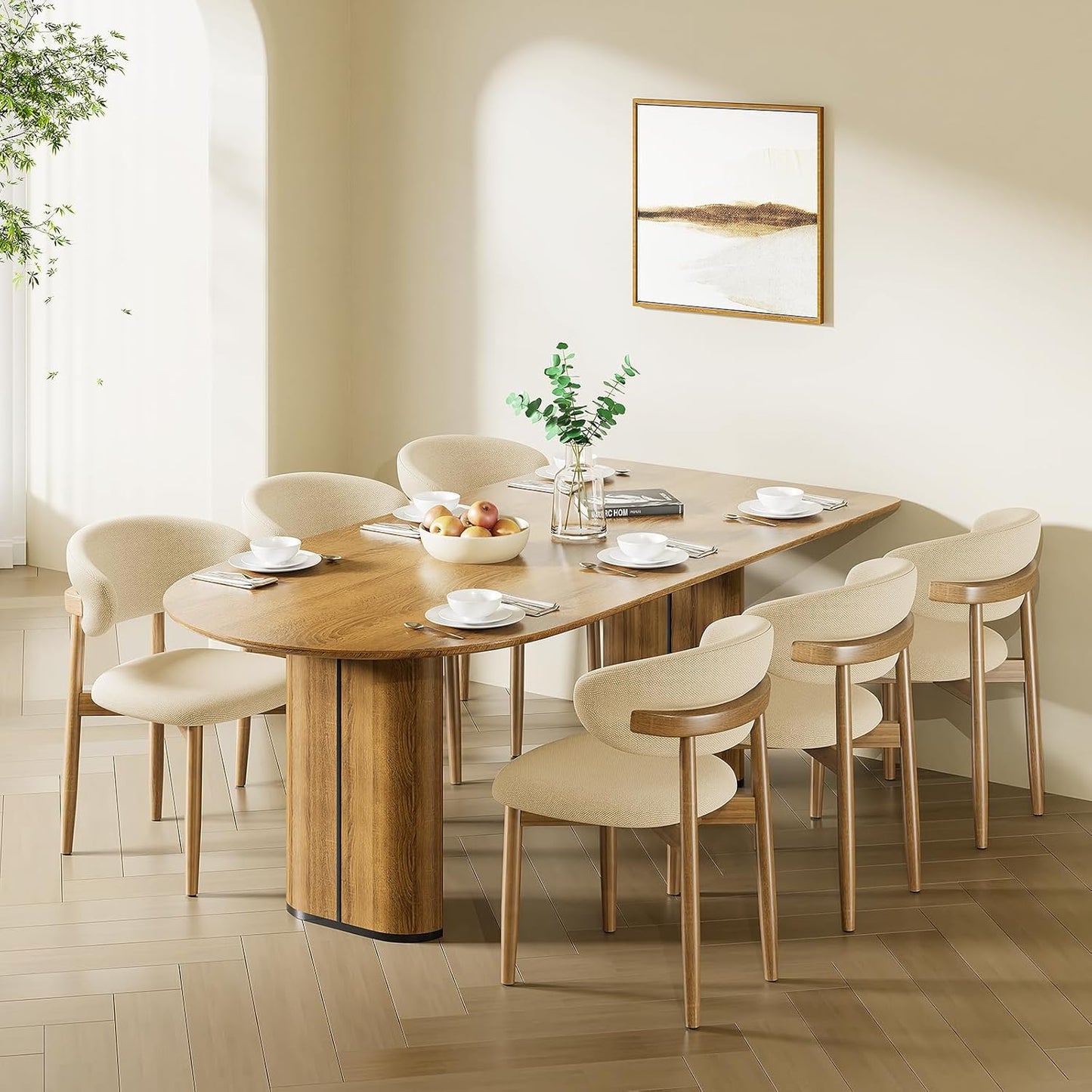 LAFWELL Wooden Dining Chairs Set of 2/4/6,Farmhouse Kitchen Chairs with Curved Back,Modern Fabric Upholstered Chairs for Dining Room