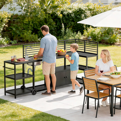 LAFWELL Modular Outdoor Kitchen Island 4-Piece Set, Aluminum Outdoor Kitchen Cabinets Prep Station with Sink, Storage Cabinets & Shelves for Patio, Backyard & Deck
