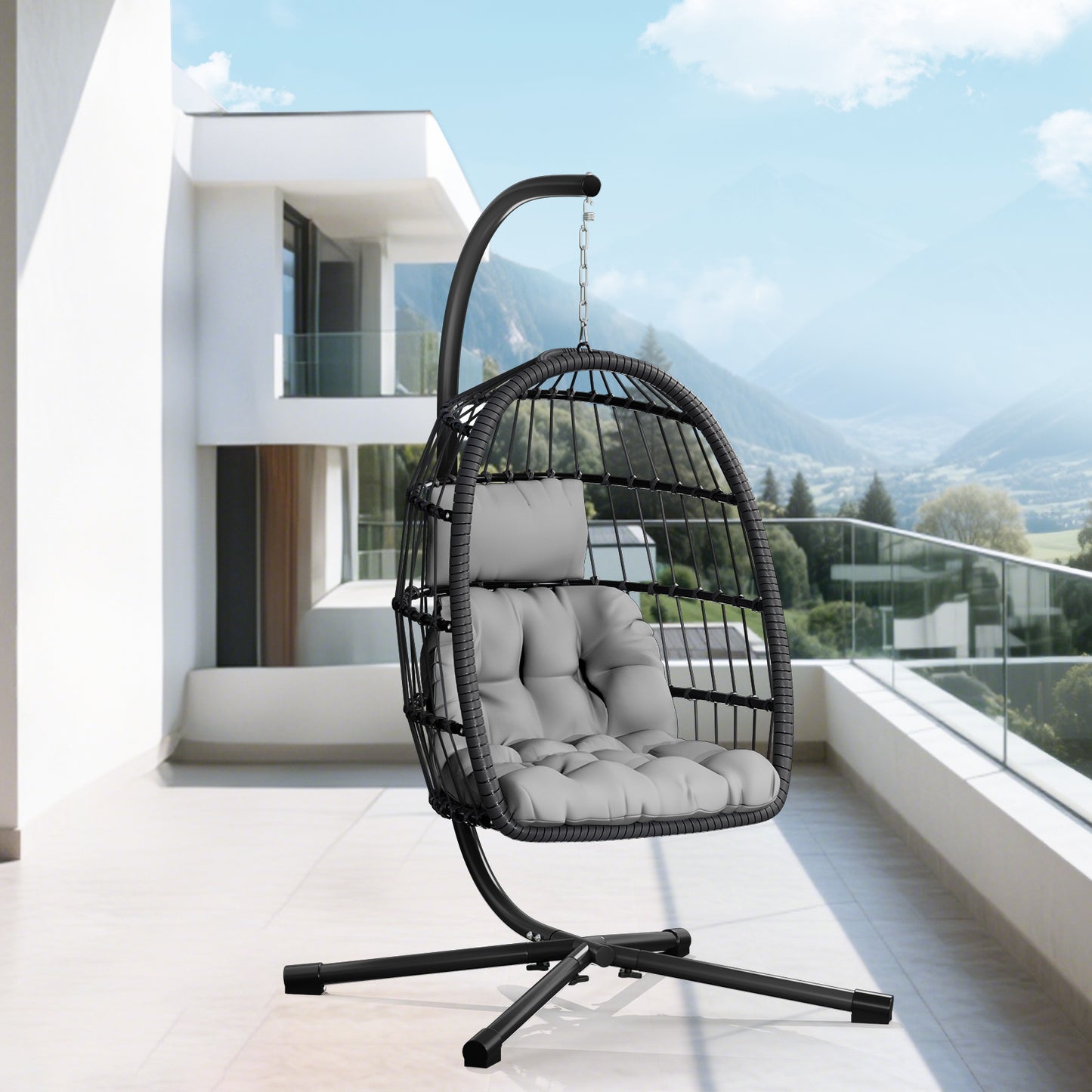 LAFWELL  Egg Chair with Stand,Patio Rattan Wicker Hanging Swing Egg Chair Hammock Chair for Bedroom Porch Garden,Thickened Aluminum Alloy Steel Frame and UV Resistant Cushion,350LBS Capacity
