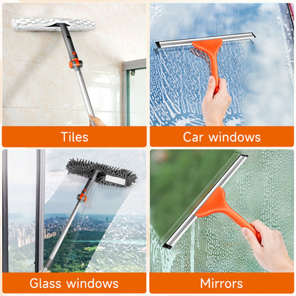 LAFWELL 2-in-1 Window Squeegee Cleaner Set with 62" Extendable Pole, Window Cleaning Kit with Bendable Head for Indoor & Outdoor Glass, Professional High Window Cleaning Tool for Car & Home