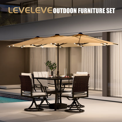LAFWELL 15FT Double-Sided Patio Umbrella with Base Included, Large Outdoor Rectangular Market Umbrella for Backyard, Poolside, Lawn & Garden