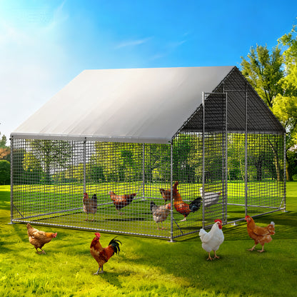 LAFWELL Petony Chicken Coop Outdoor Walk-in Poultry Cage Large Metal Pen Hen Run House Spire Shaped Cage with Waterproof Anti-Ultraviolet Cover,for Backyard Farm Rabbits Duck