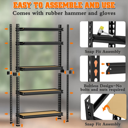 LAFWELL 5-Tier Storage Shelving Unit  2020 lbs Capacity, Heavy Duty Adjustable Metal Utility Shelf, 48" L x 18" W x 73" H for Garage, Kitchen, Pantry, Basement, Bathroom, Laundry