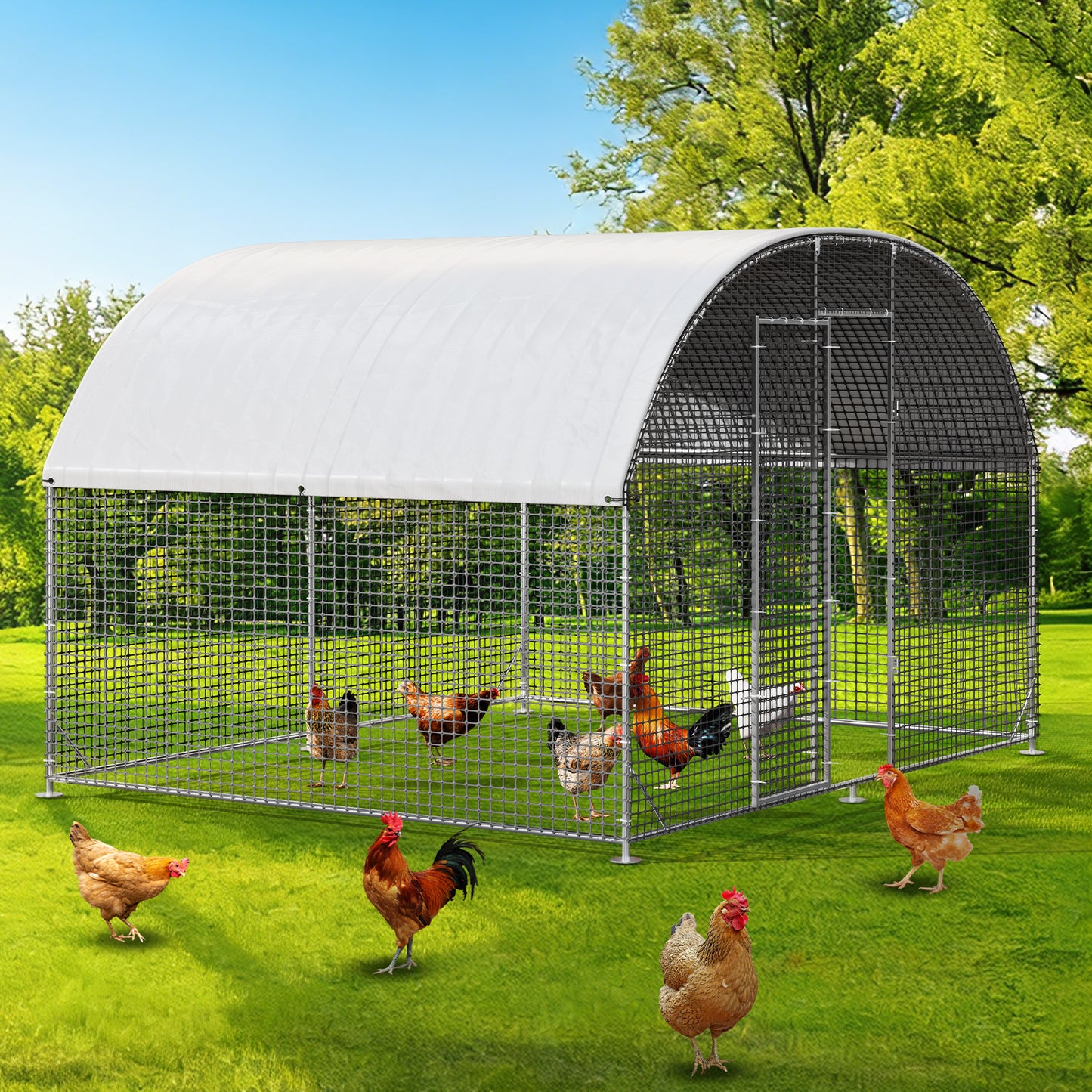 LAFWELL Petony Chicken Coop Outdoor Walk-in Poultry Cage Large Metal Pen Hen Run House Spire Shaped Cage with Waterproof Anti-Ultraviolet Cover,for Backyard Farm Rabbits Duck
