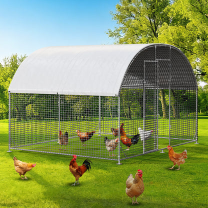LAFWELL Petony Chicken Coop Outdoor Walk-in Poultry Cage Large Metal Pen Hen Run House Spire Shaped Cage with Waterproof Anti-Ultraviolet Cover,for Backyard Farm Rabbits Duck