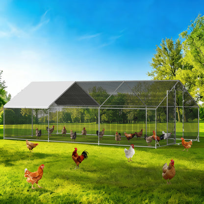 LAFWELL Petony Chicken Coop Outdoor Walk-in Poultry Cage Large Metal Pen Hen Run House Spire Shaped Cage with Waterproof Anti-Ultraviolet Cover,for Backyard Farm Rabbits Duck