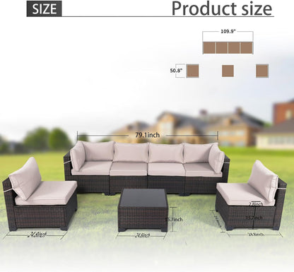 LAFWELL Outdoor Patio Furniture Sets: 7-Piece  Rattan Conversation Sectional Set with Wicker Sofa &amp; Tea Table