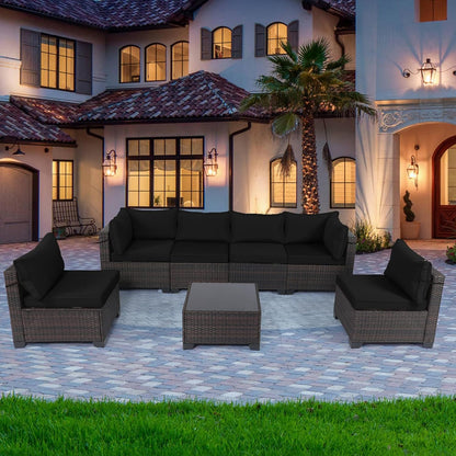LAFWELL Outdoor Patio Furniture Sets: 7-Piece  Rattan Conversation Sectional Set with Wicker Sofa &amp; Tea Table