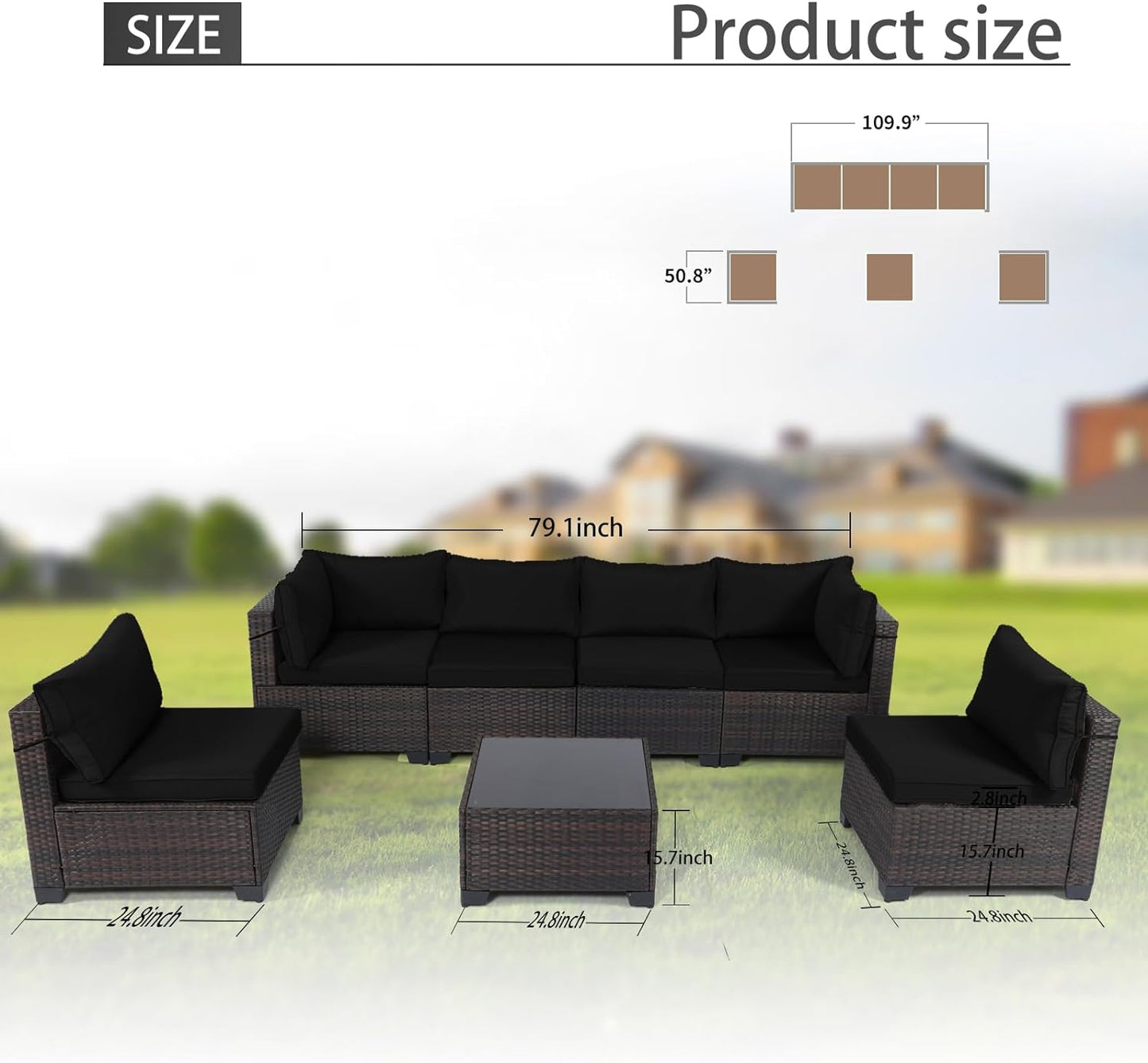 LAFWELL Outdoor Patio Furniture Sets: 7-Piece  Rattan Conversation Sectional Set with Wicker Sofa &amp; Tea Table
