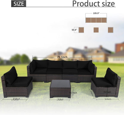 LAFWELL Outdoor Patio Furniture Sets: 7-Piece  Rattan Conversation Sectional Set with Wicker Sofa &amp; Tea Table
