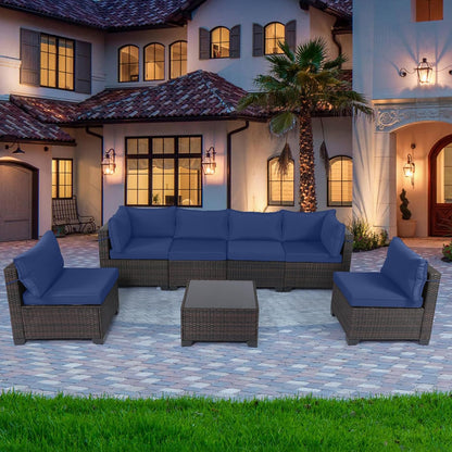 LAFWELL Outdoor Patio Furniture Sets: 7-Piece  Rattan Conversation Sectional Set with Wicker Sofa &amp; Tea Table