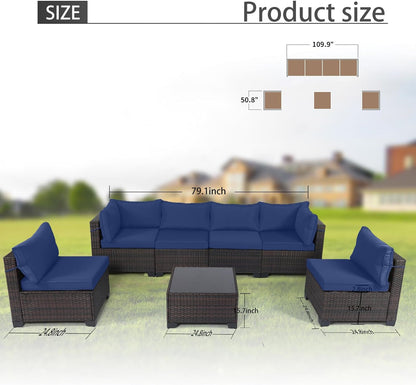 LAFWELL Outdoor Patio Furniture Sets: 7-Piece  Rattan Conversation Sectional Set with Wicker Sofa &amp; Tea Table