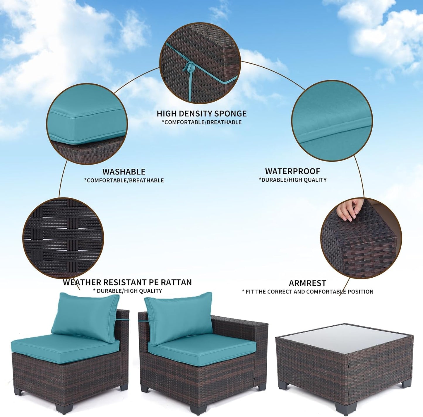 LAFWELL Outdoor Patio Furniture Sets: 7-Piece  Rattan Conversation Sectional Set with Wicker Sofa &amp; Tea Table