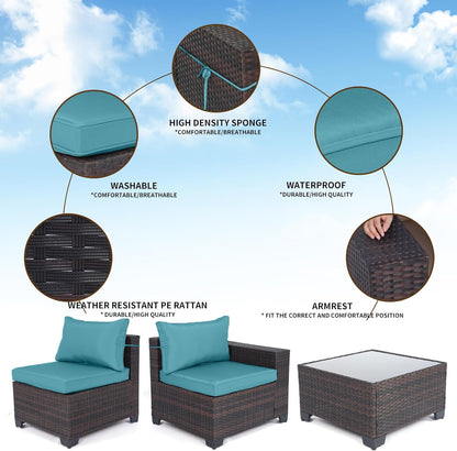 LAFWELL Outdoor Patio Furniture Sets: 7-Piece  Rattan Conversation Sectional Set with Wicker Sofa &amp; Tea Table