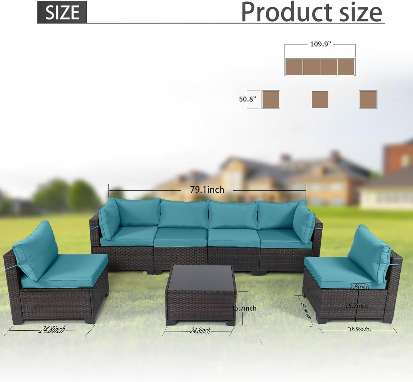 LAFWELL Outdoor Patio Furniture Sets: 7-Piece  Rattan Conversation Sectional Set with Wicker Sofa &amp; Tea Table