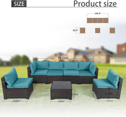 LAFWELL Outdoor Patio Furniture Sets: 7-Piece  Rattan Conversation Sectional Set with Wicker Sofa &amp; Tea Table