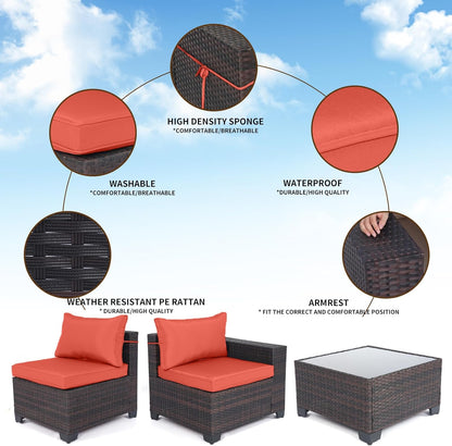 LAFWELL Outdoor Patio Furniture Sets: 7-Piece  Rattan Conversation Sectional Set with Wicker Sofa &amp; Tea Table
