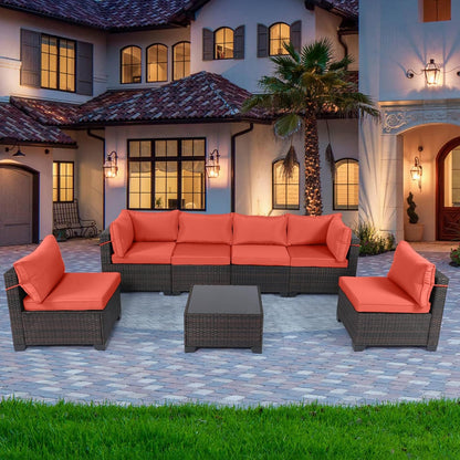 LAFWELL Outdoor Patio Furniture Sets: 7-Piece  Rattan Conversation Sectional Set with Wicker Sofa &amp; Tea Table