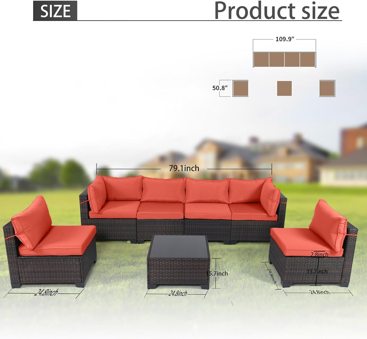 LAFWELL Outdoor Patio Furniture Sets: 7-Piece  Rattan Conversation Sectional Set with Wicker Sofa &amp; Tea Table