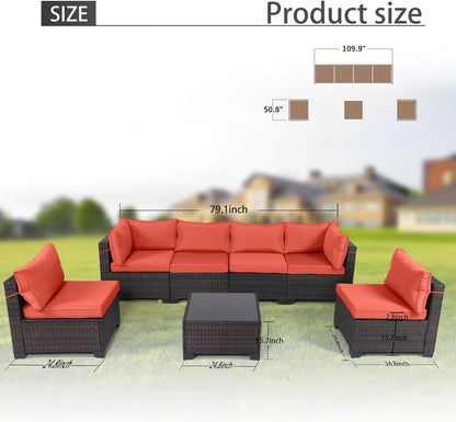 LAFWELL Outdoor Patio Furniture Sets: 7-Piece  Rattan Conversation Sectional Set with Wicker Sofa &amp; Tea Table