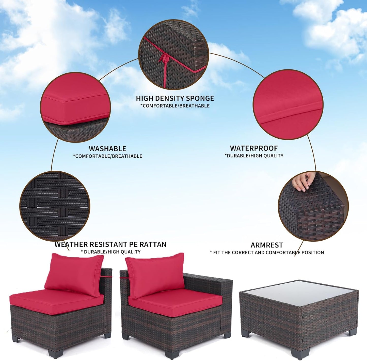LAFWELL Outdoor Patio Furniture Sets: 7-Piece  Rattan Conversation Sectional Set with Wicker Sofa &amp; Tea Table