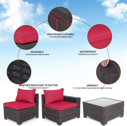 LAFWELL Outdoor Patio Furniture Sets: 7-Piece  Rattan Conversation Sectional Set with Wicker Sofa &amp; Tea Table