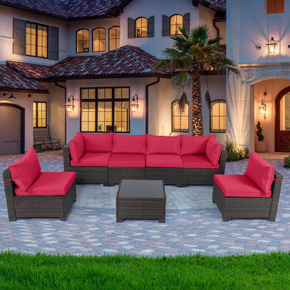LAFWELL Outdoor Patio Furniture Sets: 7-Piece  Rattan Conversation Sectional Set with Wicker Sofa &amp; Tea Table